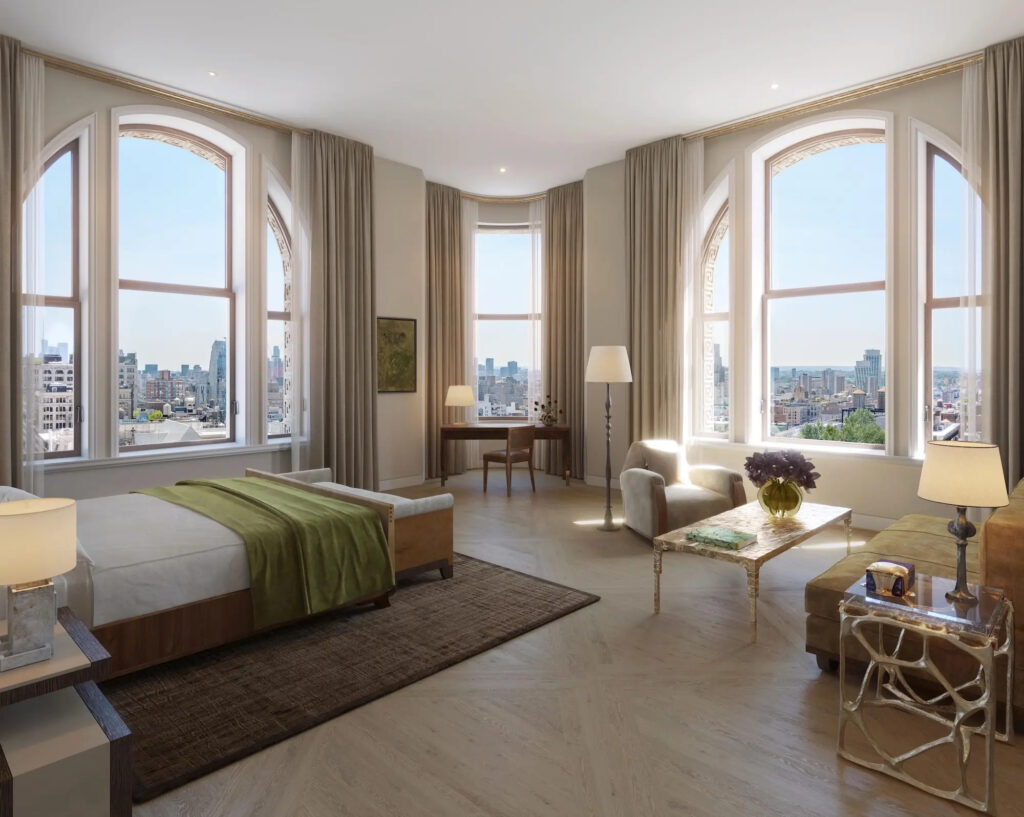 The primary bedroom on level 21. Rendering courtesy of the Flatiron Building.