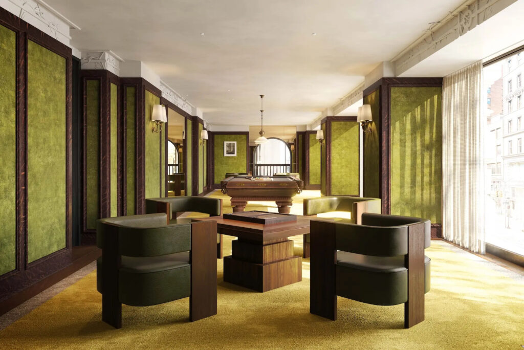 The game lounge. Rendering courtesy of the Flatiron Building.