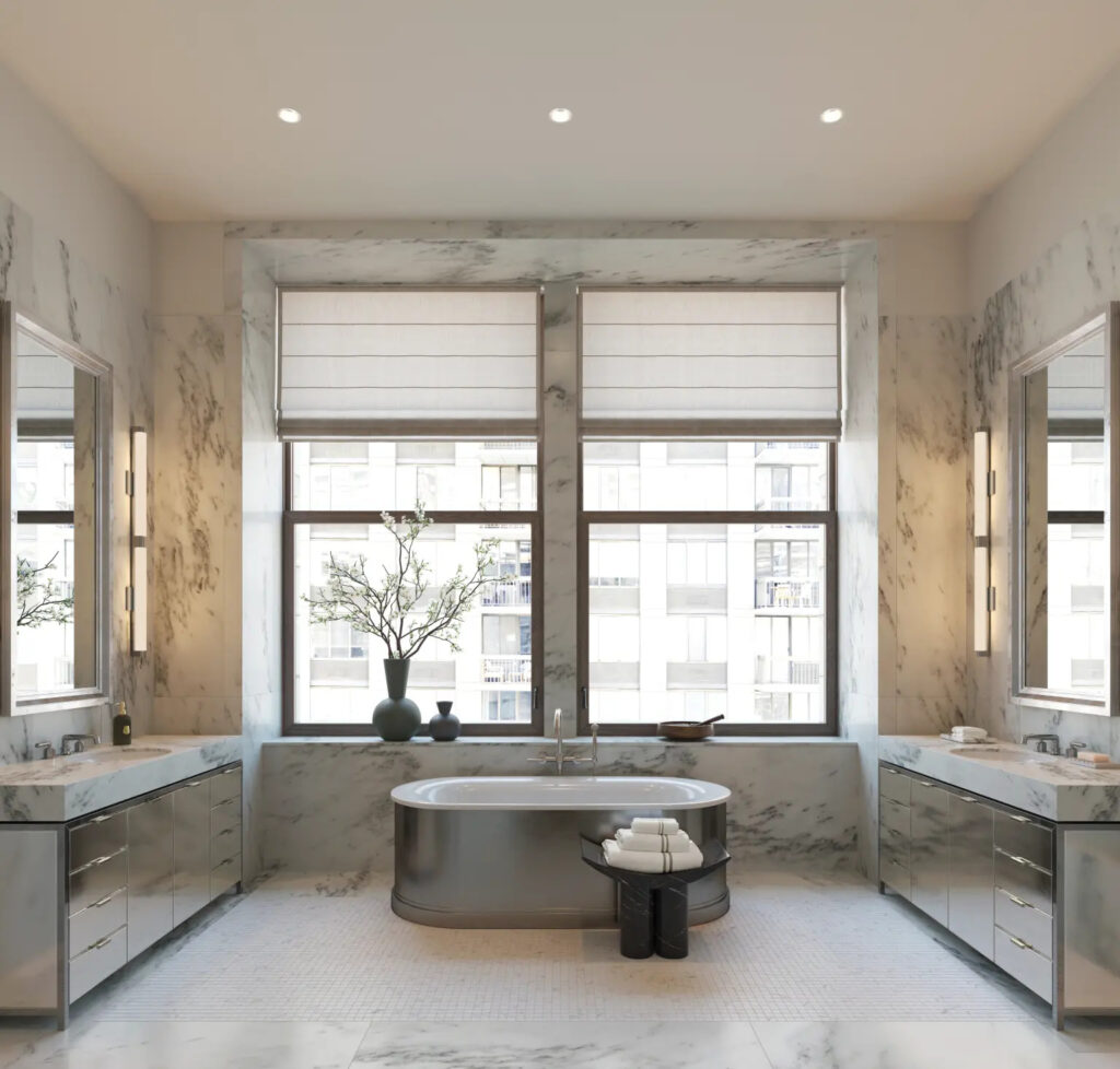 The primary bathroom on level 21. Rendering courtesy of the Flatiron Building.