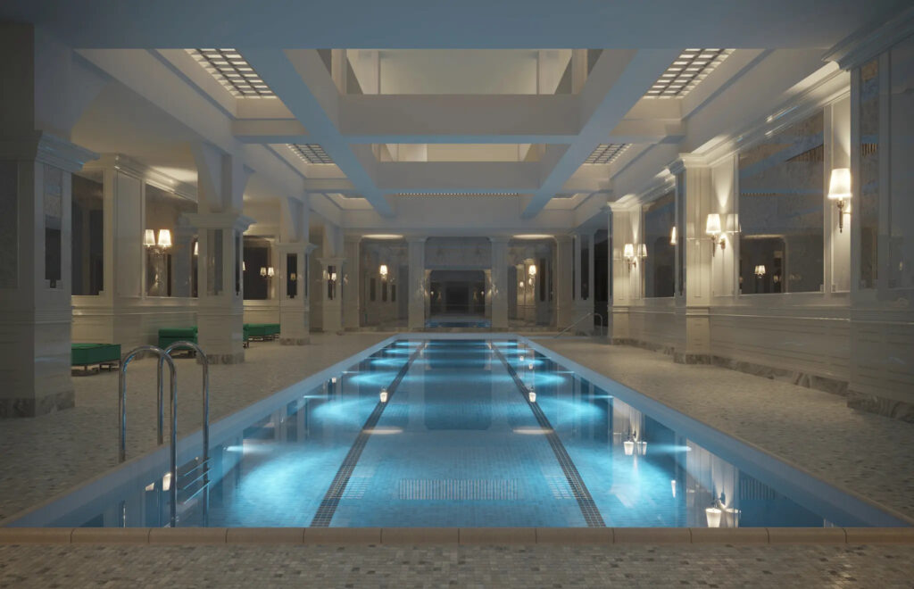 The indoor swimming pool. Rendering courtesy of the Flatiron Building.