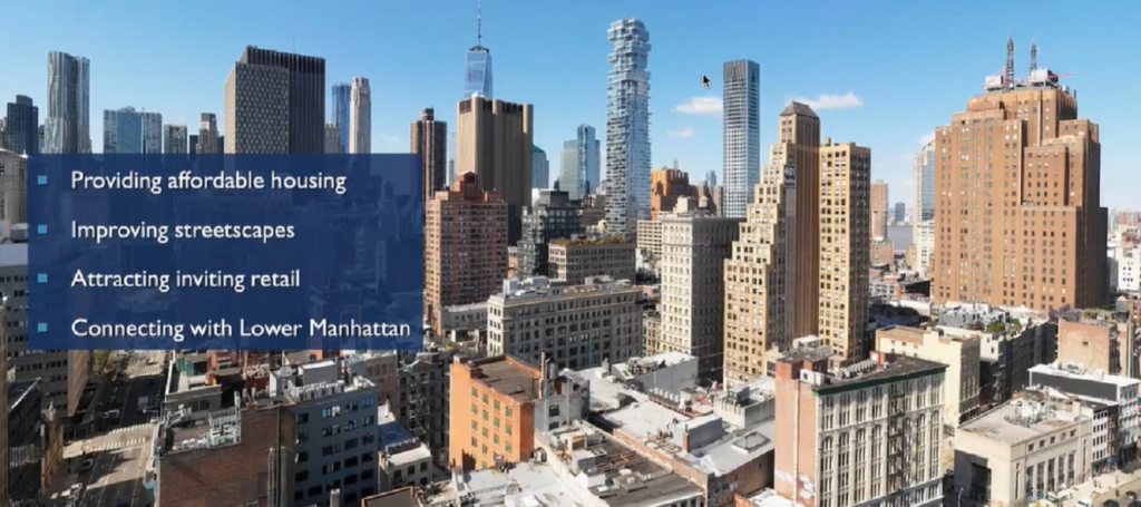 310 Greenwich Street supertall proposal seen to the right of 56 Leonard Street.