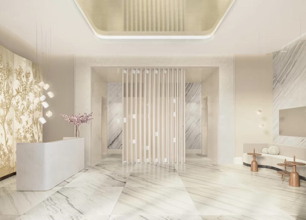 The residential lobby at 95 Madison Avenue. Rendering courtesy of NQS Creative. 