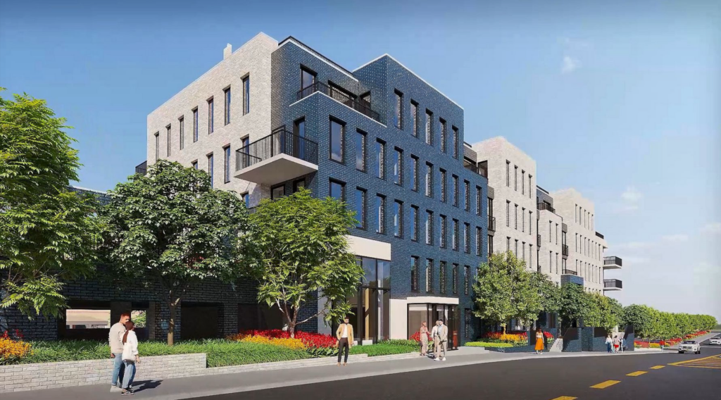 The new residential buildings at the Bay Terrace Shopping Center. Rendering courtesy of Cord Meyer Development