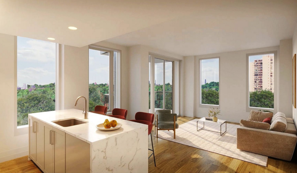 A typical residence in the new residential buildings at the Bay Terrace Shopping Center. Rendering courtesy of Cord Meyer Development