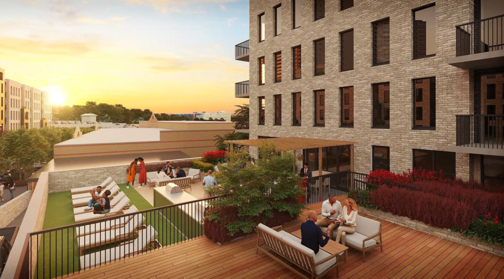 The new residential buildings at the Bay Terrace Shopping Center. Rendering courtesy of Cord Meyer Development