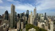 Looking south at the Lower Manhattan skyline from the top of the David N. Dinkins Municipal Building at 1 Centre Street. Photo by Michael Young.