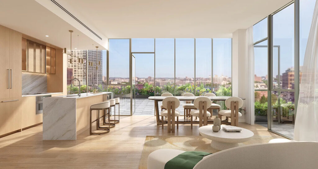 A kitchen and dining space at 10-39 49th Avenue.