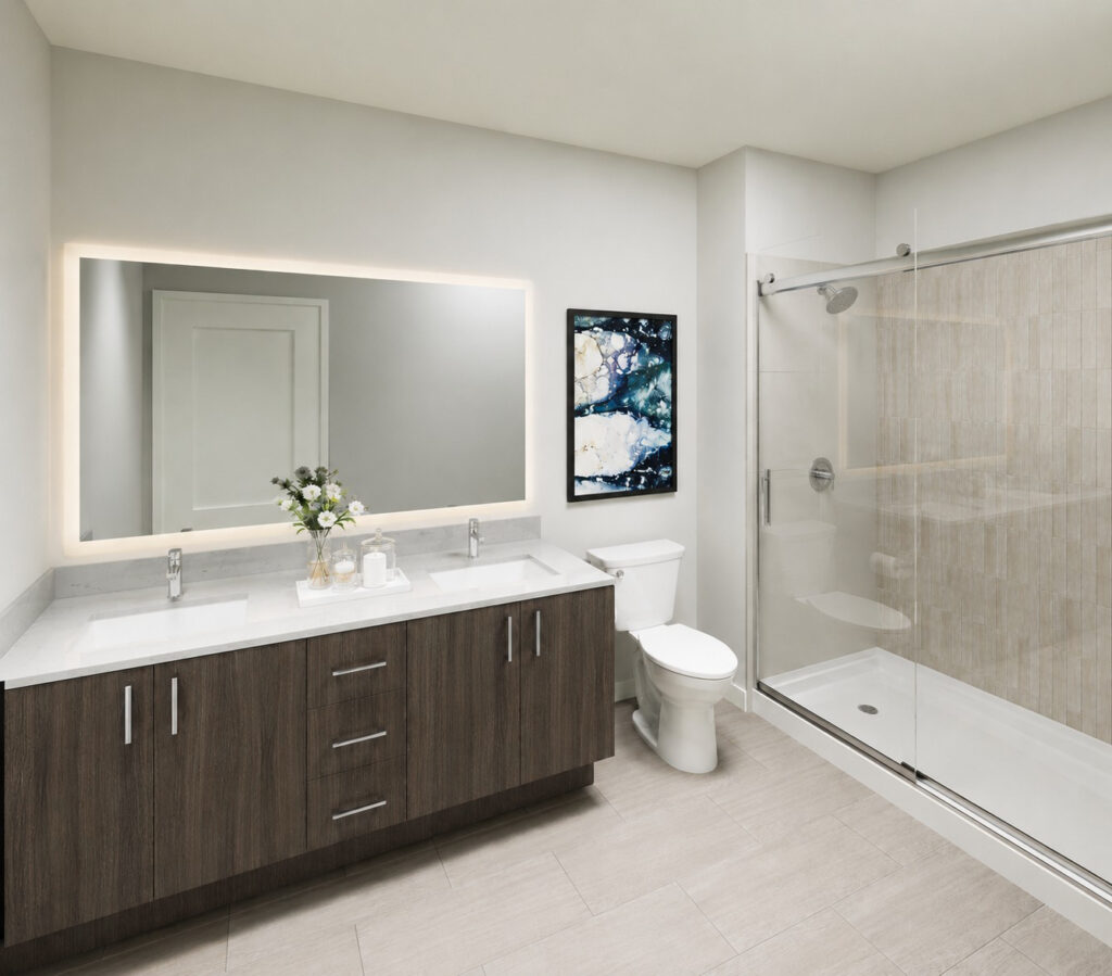 A typical bathroom. Rendering courtesy of MHS Architecture.