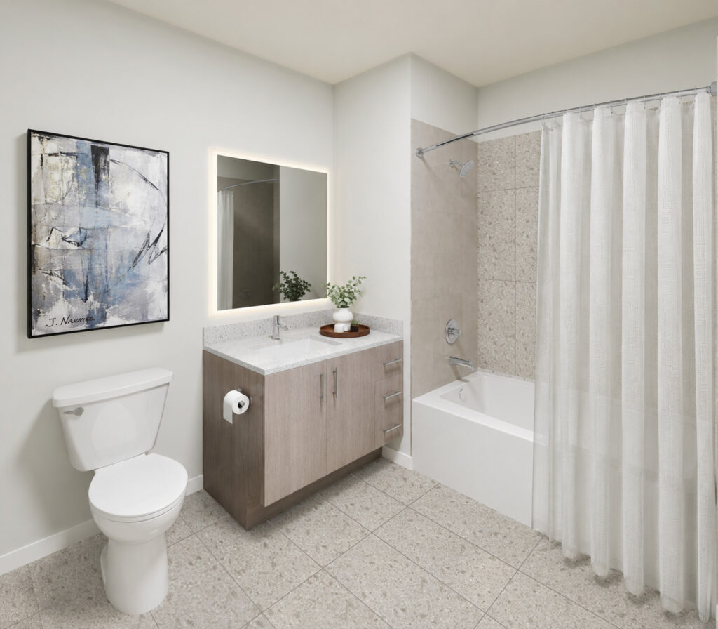A typical bathroom. Rendering courtesy of MHS Architecture.