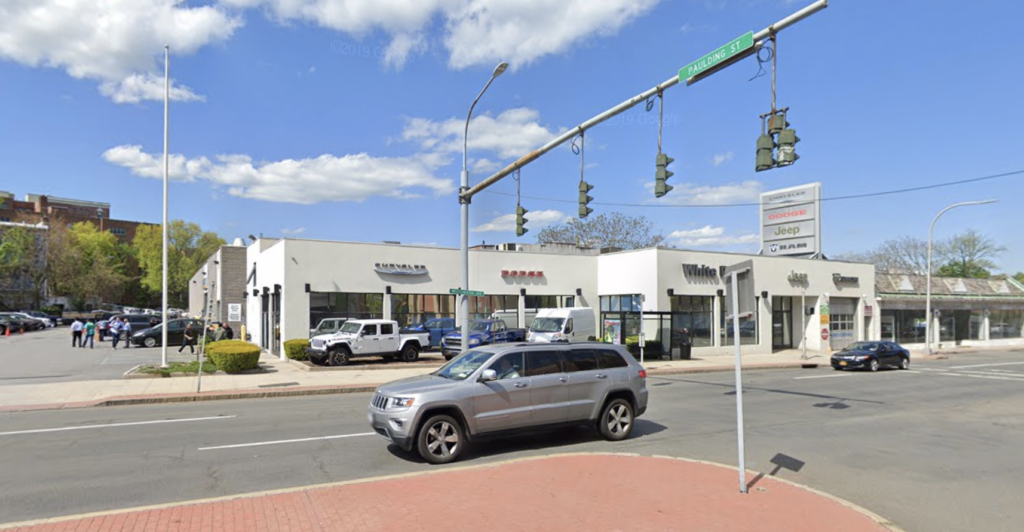 The former White Plains Chrysler Jeep Dodge Ram dealership, circa May 2019. Image via Google Maps.