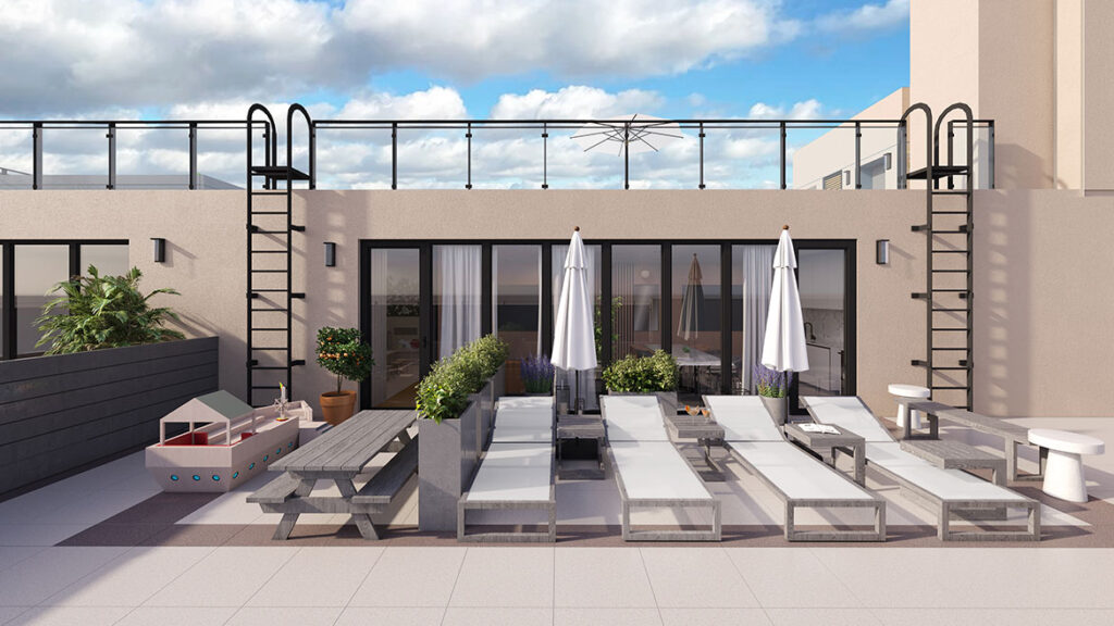 The roof deck at 214 West 80th Street. Rendering courtesy of ZArchitecture. 