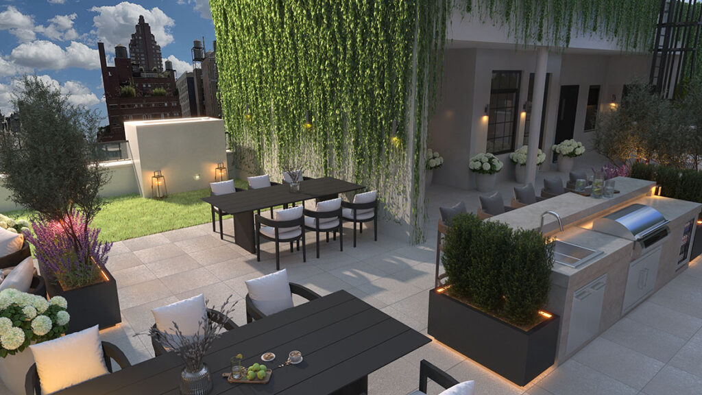 The roof deck at 214 West 80th Street. Rendering courtesy of ZArchitecture. 