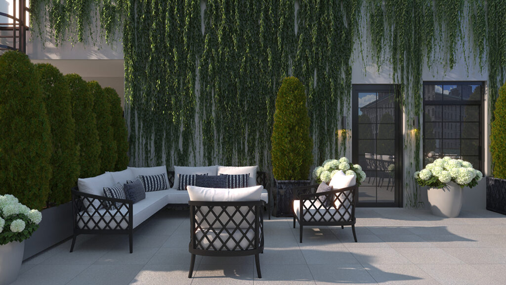 The roof deck at 214 West 80th Street. Rendering courtesy of ZArchitecture. 