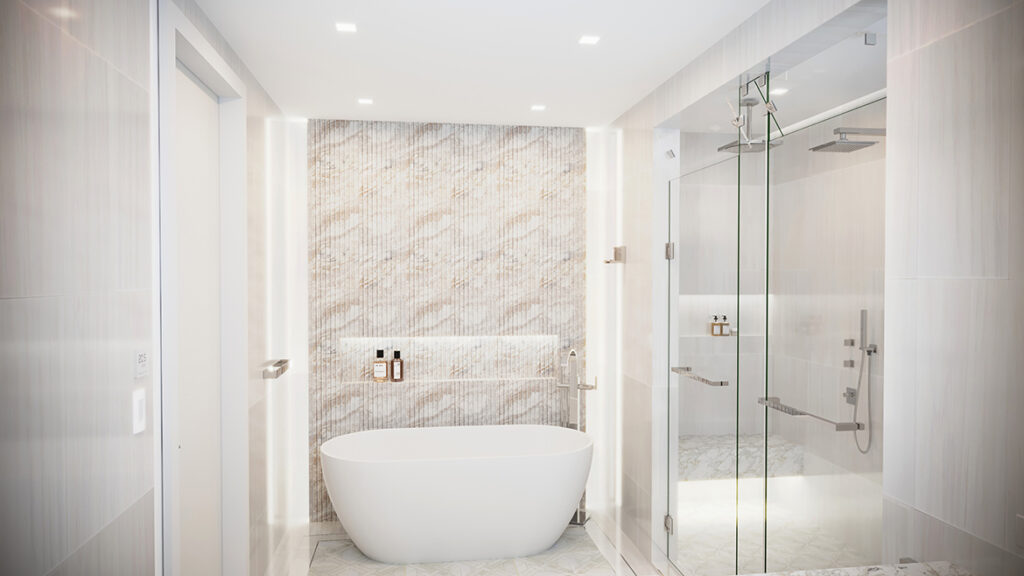 A typical bathroom at 214 West 80th Street. Rendering courtesy of ZArchitecture. 