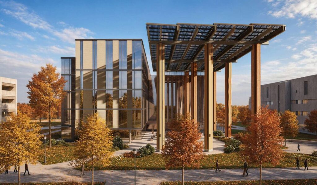 The new Interdisciplinary Science Building at Montclair State University. Rendering courtesy of HoK Architects.