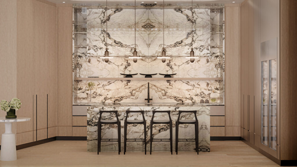 A kitchen at 43 Bleecker Street. Rendering courtesy of Rigby & Rigby.
