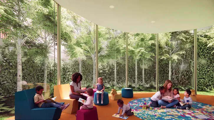 The children's area for The Brooklyn Public Library - Pacific Branch at 25 Fourth Avenue. Rendering courtesy of Safdie Architects.