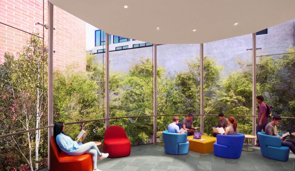 The new solarium for the Brooklyn Public Library - Pacific Branch at 25 Fourth Avenue. Rendering courtesy of Safdie Architects.