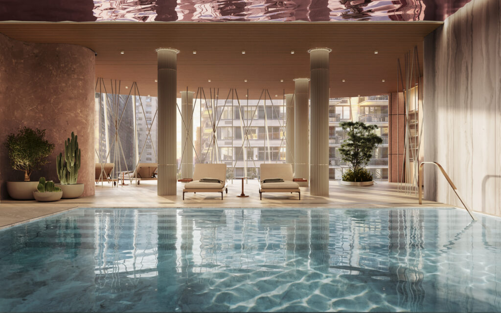 The indoor swimming pool at Casoni. Rendering courtesy of Conway and Partners.