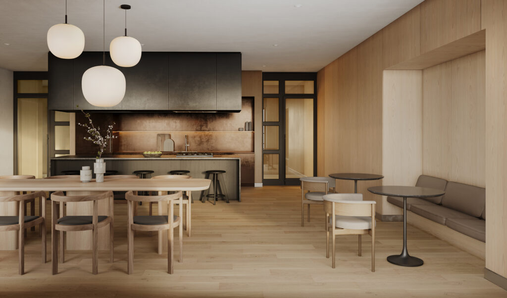The demonstration kitchen. Rendering courtesy of Toll Brothers City Living. 