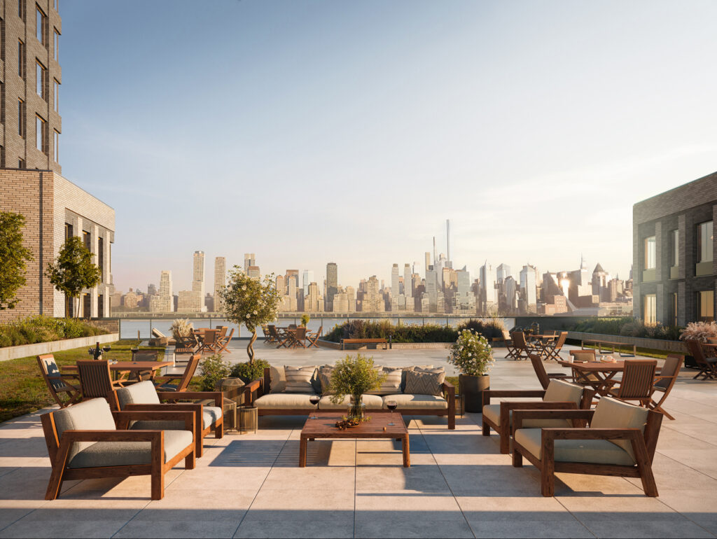 The elevated courtyard. Rendering courtesy of Toll Brothers City Living. 