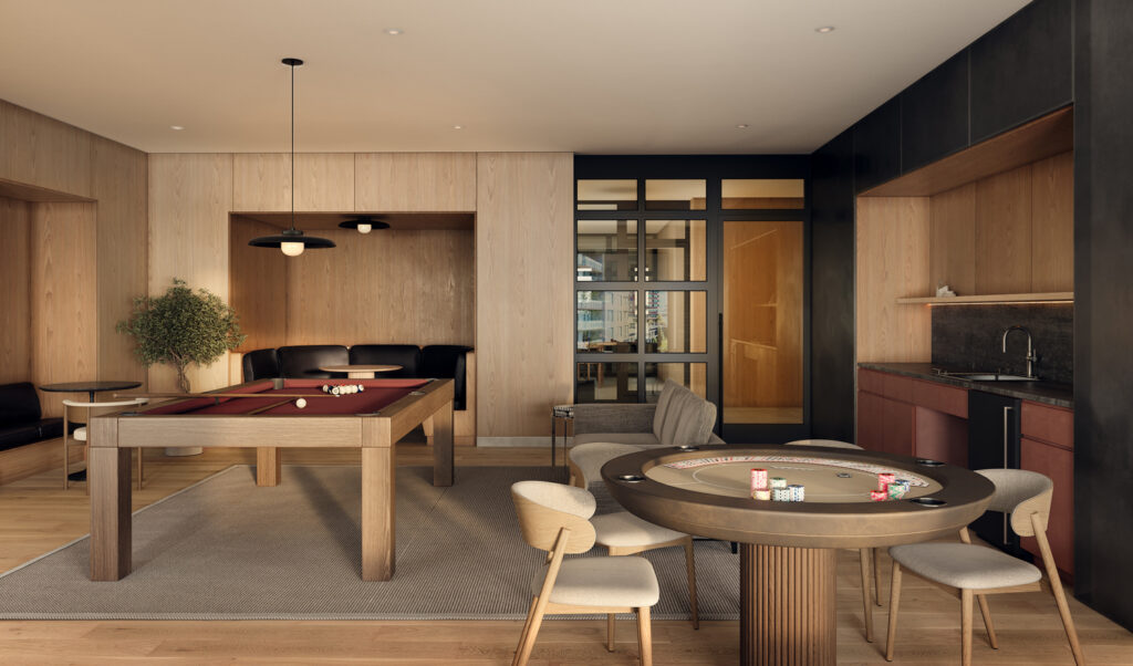 The game room. Rendering courtesy of Toll Brothers City Living. 