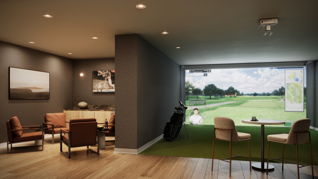 The virtual golf simulator room. Rendering courtesy of Toll Brothers City Living. 