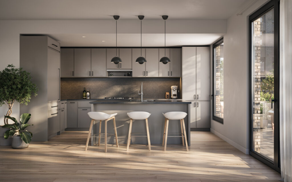 A kitchen. Rendering courtesy of Toll Brothers City Living. 