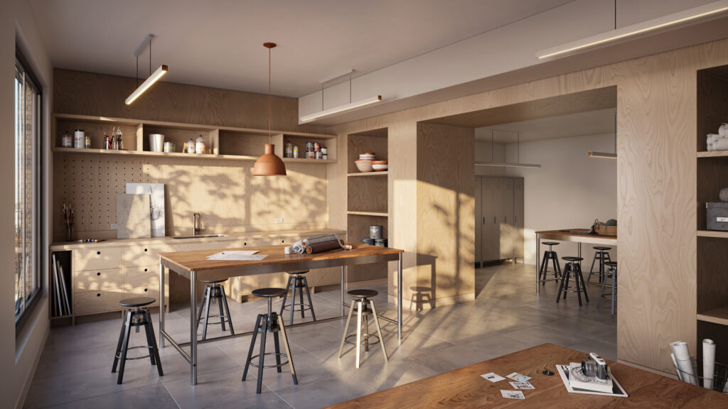 The makerspace room. Rendering courtesy of Toll Brothers City Living. 