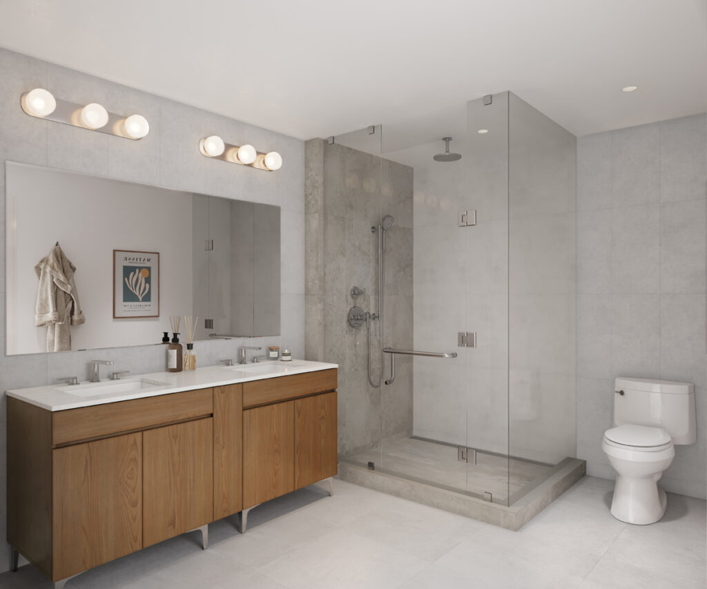 A primary bathroom. Rendering courtesy of Toll Brothers City Living. 