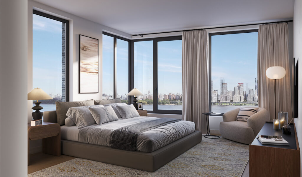 A primary bedroom. Rendering courtesy of Toll Brothers City Living. 
