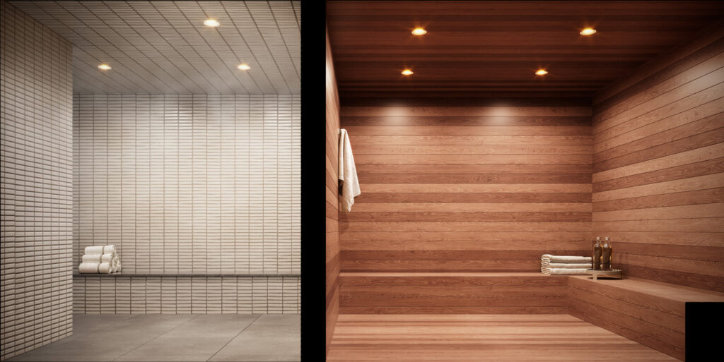 The steam room and sauna. Rendering courtesy of Toll Brothers City Living. 